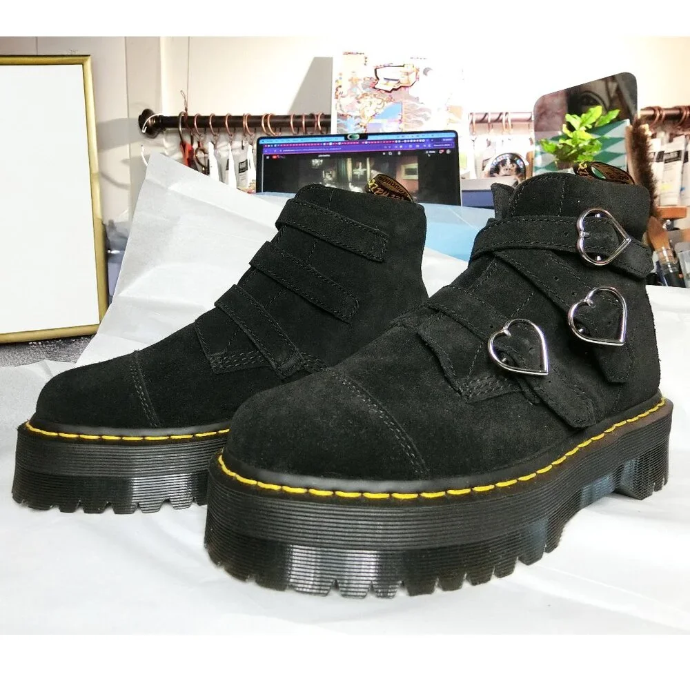 RARE Dr. Martens x Lazy Oaf Suede Heart Buckle Platform Boots | Size 9 - Picture 1 of 12